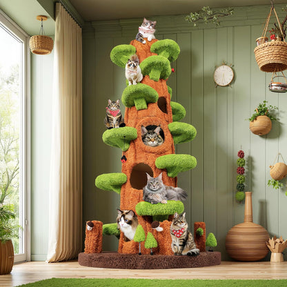 NUNU LAB 90 Inch Cat Tree Tower Large Magic Forest Solid Wood Multi-Level Cat Tower with Side Hideout & Platforms Cat Condo with Sisal Scratching Posts for Multi-Cat Homes