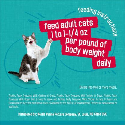 Purina Friskies Wet Cat Food Variety Pack, Tasty Treasures Prime Filets (With Chicken and Tuna, With Chicken, and With Ocean Fish and Tuna, and With Turkey) - (Pack of 24) 5.5 oz. Cans