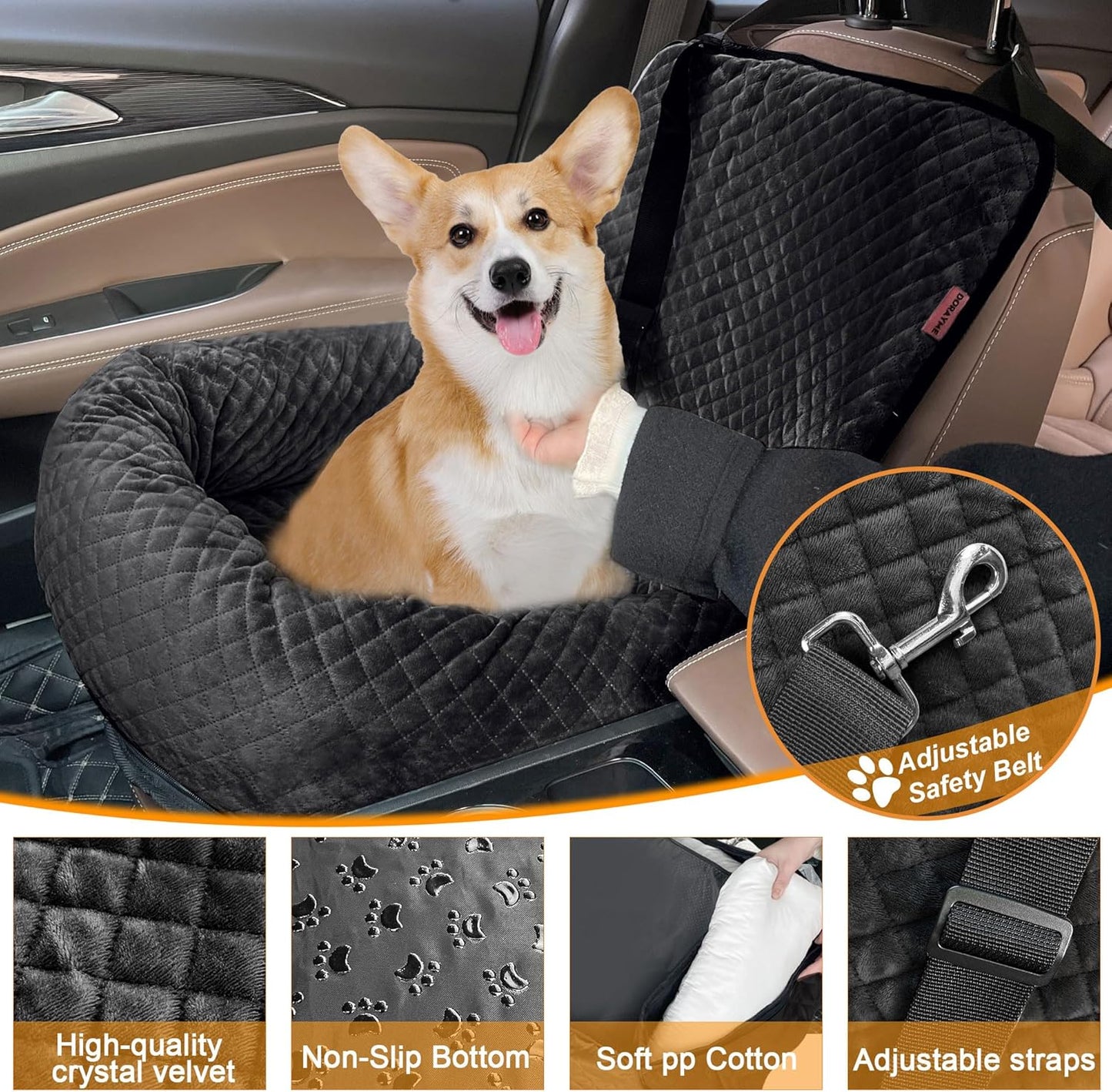 Sephyroth Dog Car Seat for Small/Medium Dogs,Dog Car Bed Washable Pet Travel Safety Car Seat,Super Soft Safe Removable Pet Booster Seat,Fits for All Cars(Black)