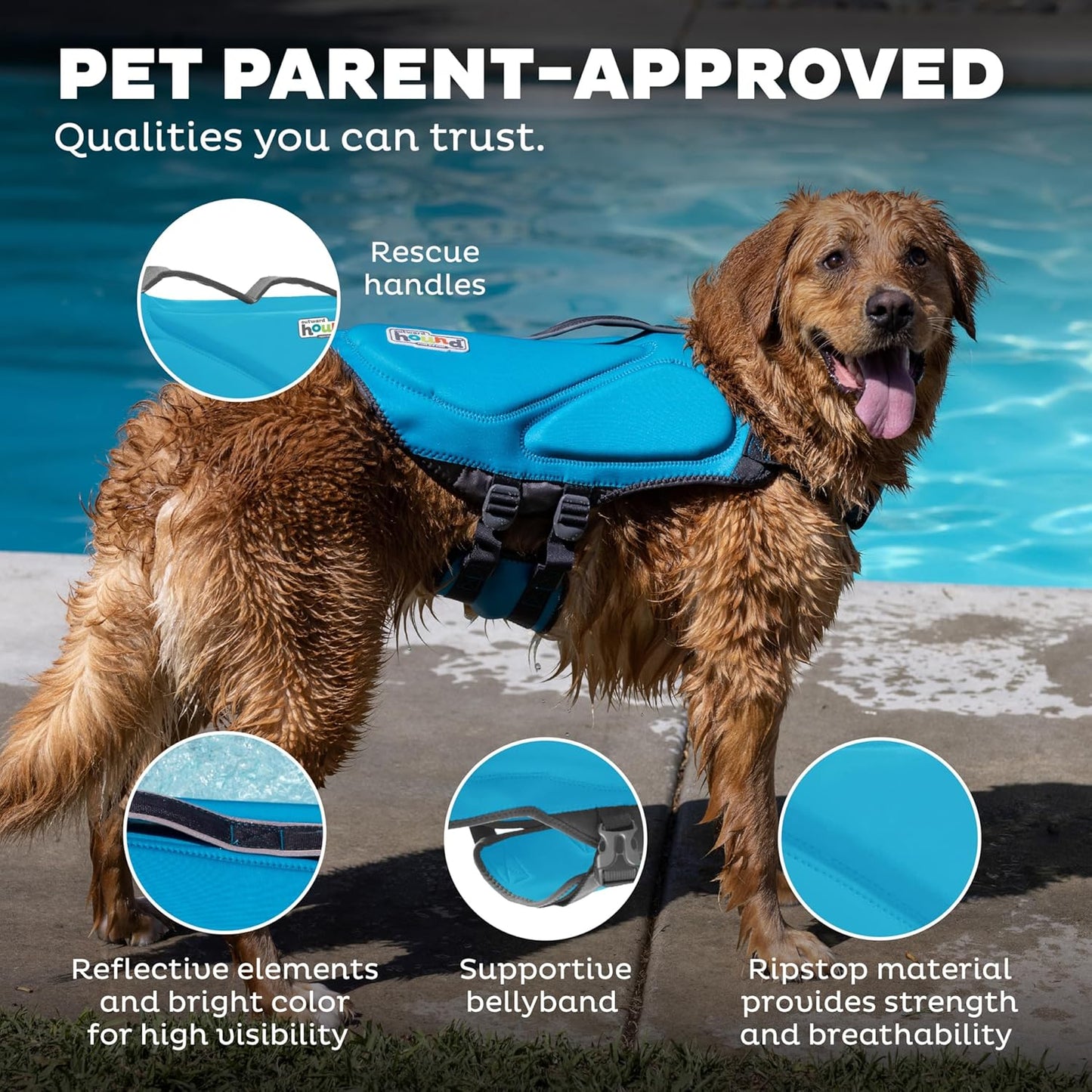 Outward Hound Dawson Swim Dog Life Jacket, High-Performance Neoprene Dog Life Vest for Swimming, Boating, and Water Safety, Large, Blue