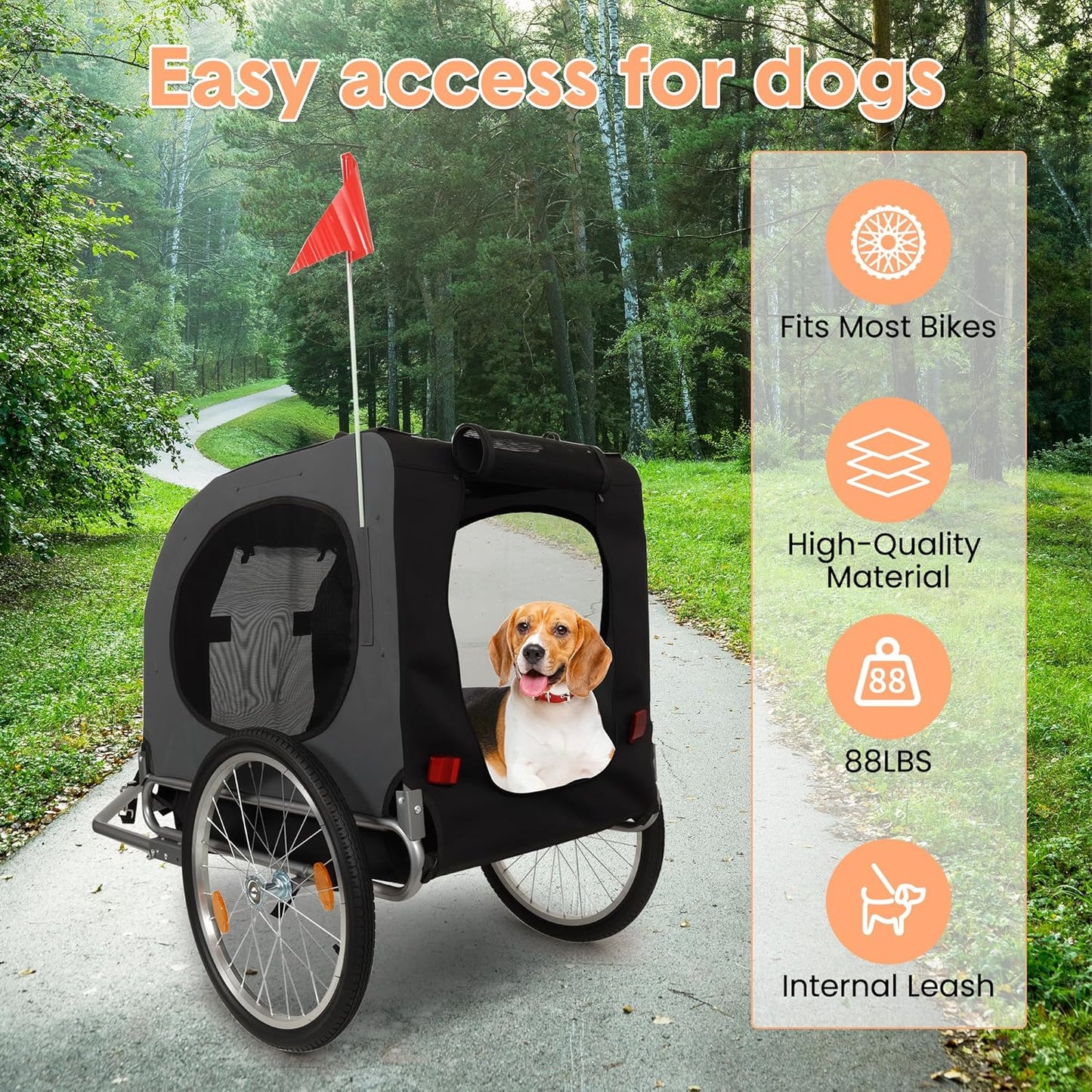Dog Bike Trailer, Pet Cart Bicycle Carrier with Oxford Fabric, 88Lbs Capacity Folding Dog Carrier, 16" Air Tires, Adaptive Bicycle Coupler