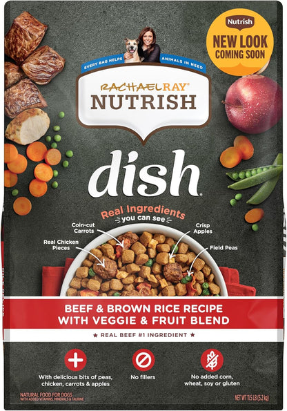 Nutrish Rachael Ray Dish Beef & Brown Rice Recipe with Veggie & Fruit Blend Dry Dog Food, 11.5 lb. Bag
