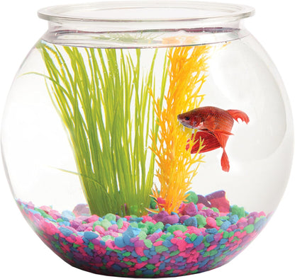 Aquatic Wonder 1 Gallon Fish Bowl: Round Crystal Clear Plastic is Break-Resistant and Light Weight. Ideal for Betta Fish Aquarium, Home décor and Party Drinks