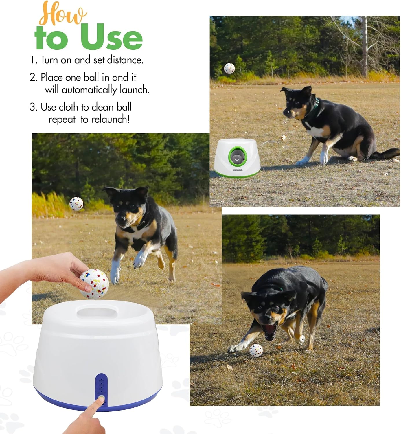 Automatic Dog Ball Launcher for Small & Medium Dogs, Interactive Fetch Machine with 3 Adjustable Launch Distances, Tennis Balls Thrower Toy for Endless Play Orange / 3 Ball