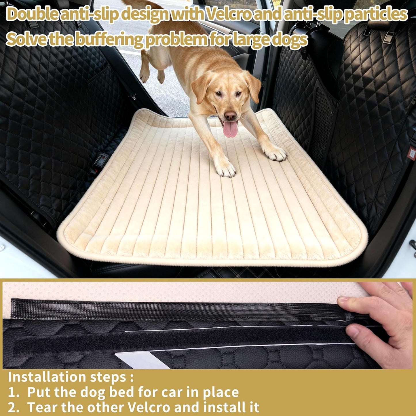 Backseat Dog Bed for Car Back Seat, Dog Mat for Car Backseat Pet Bed Mat, Non-Slip Travel Pet Mat, Fit for Backseat Extenders and Trucks Suvs (Beige, 27.5x55 Inch)