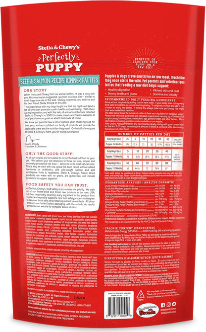 Stella & Chewy's Freeze Dried Raw Dinner Patties – Crafted for Puppies – Grain Free, Protein Rich Perfectly Puppy Beef & Salmon Recipe – 14 oz Bag