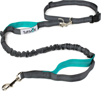 Tuff Mutt Hands-Free Waist Leash for Dog Walking, Running and Hiking, Adjustable Belt with Double Handle, Reflective Bungee Design for Large & Medium Dogs