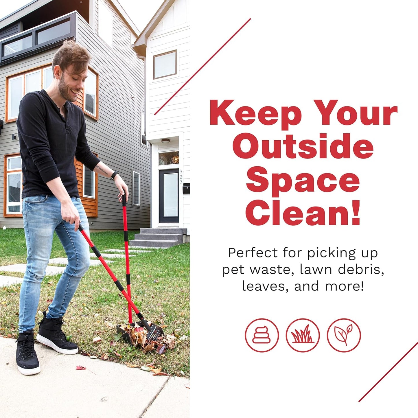 Pooper Scooper for Large Dogs, Small Dogs and Horses, Metal Poop Scooper Set with Long Handle Rake, Spade and Tray for Yard, Grass, Dirt or Gravel, Heavy Duty Aluminum Poop Picker Upper