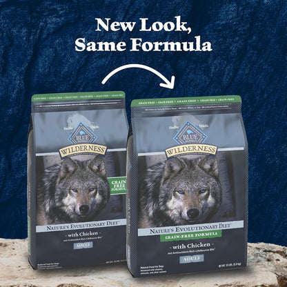 Blue Buffalo Wilderness Adult High-Protein Dry Dog Food with Real Chicken, Grain-Free, Made in The USA with Natural Ingredients, Chicken, 13-lb. Bag