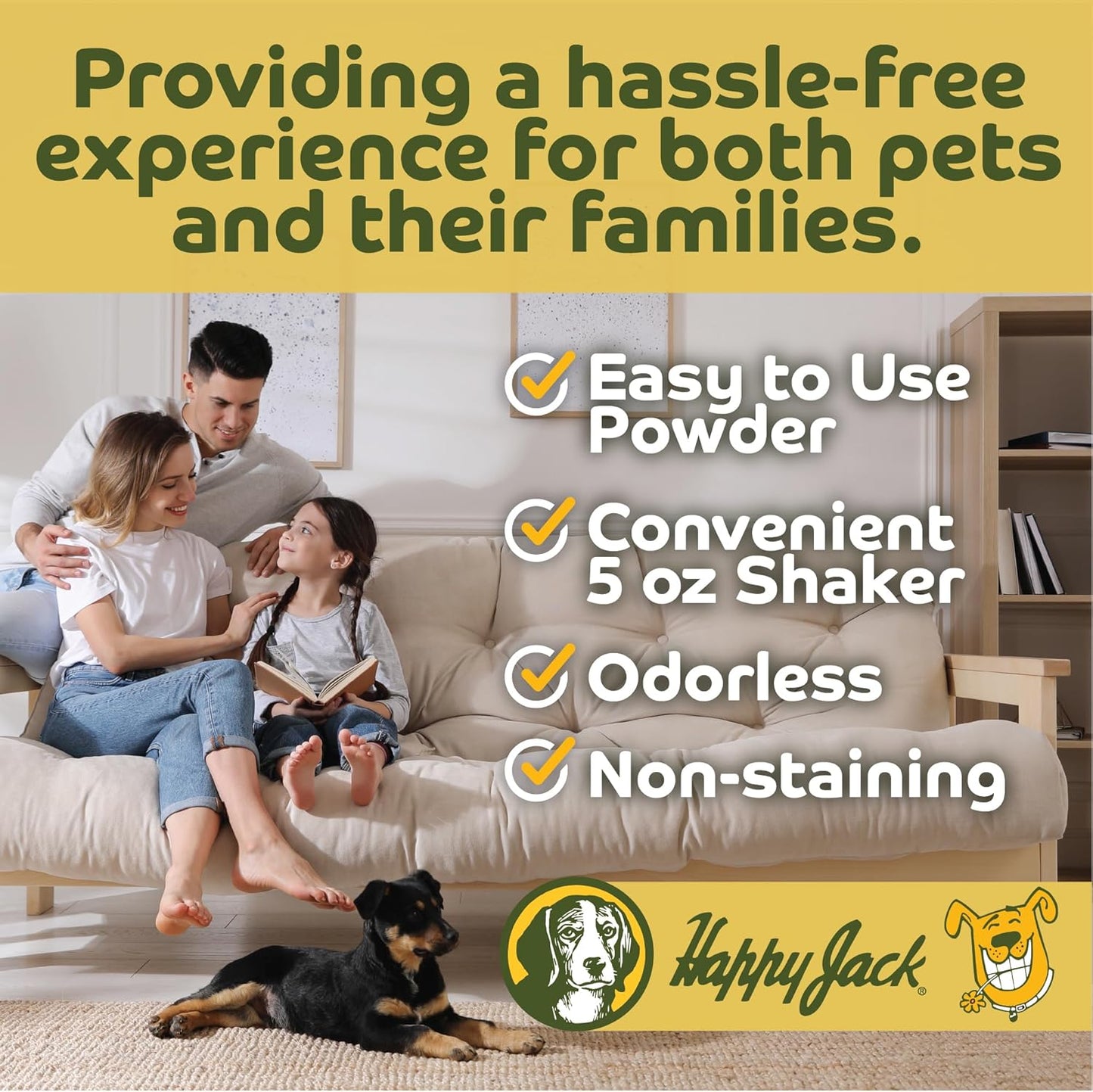 Happy Jack Flea and Tick Powder for Dogs & Puppies, Flea Powder for Flea Treatment & Control, Kills Pests, Ticks & Lice, Odorless & Non-Staining, Dust on Sleeping Quarters & Dogs (5 oz)