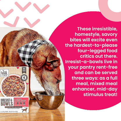 I AND LOVE AND YOU Irresist-a-Bowls Freeze Dried Dog Food - Chicken + Beef- Prebiotics, Grain Free, Filler Free, Meal Enchancer, 9oz Pouch, 4pk