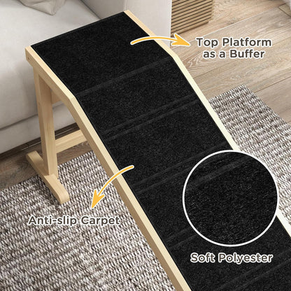 PawHut Dog Ramp for Bed, Pet Ramp for Dogs with Non-Slip Carpet and Top Platform, 74" x 16" x 25", Natural