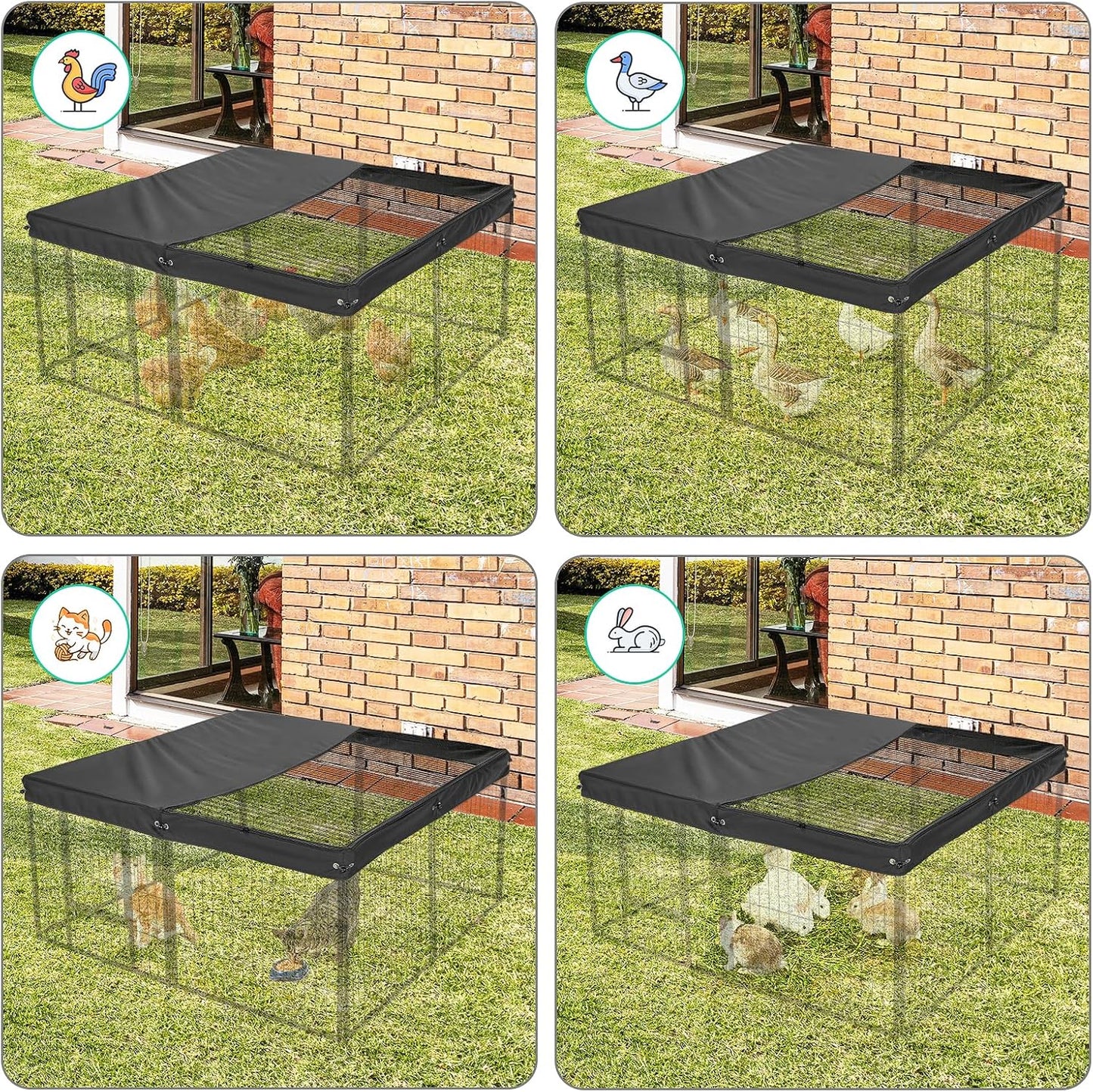 Dog Playpen Cover,Top Dog Pen Cover for 47in 4 Panels Play Pen,Escape-Proof Playpen Covers Indoor/Outdoor(Black, with Half Mesh)(Playpen Not Included)