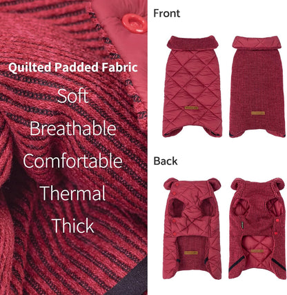 Fitwarm Reversible Quilted Dog Coat, Cozy Winter Clothes for Small Dogs Boy Girl, Windproof Thermal Pet Jacket, Red, Burgundy, XL