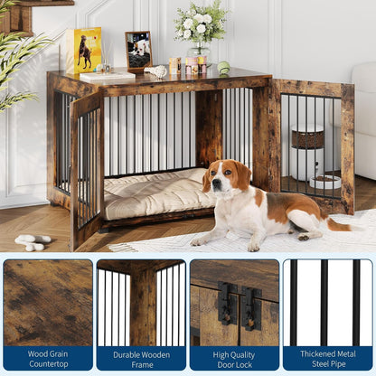 31.5" Wooden Dog Crate Furniture, Indoor Dog Kennel End Table with Dual Doors, Rustic Decorative Pet House Cage, for Medium-Size Dogs, Chew-Resistant, Ventilated, Brown