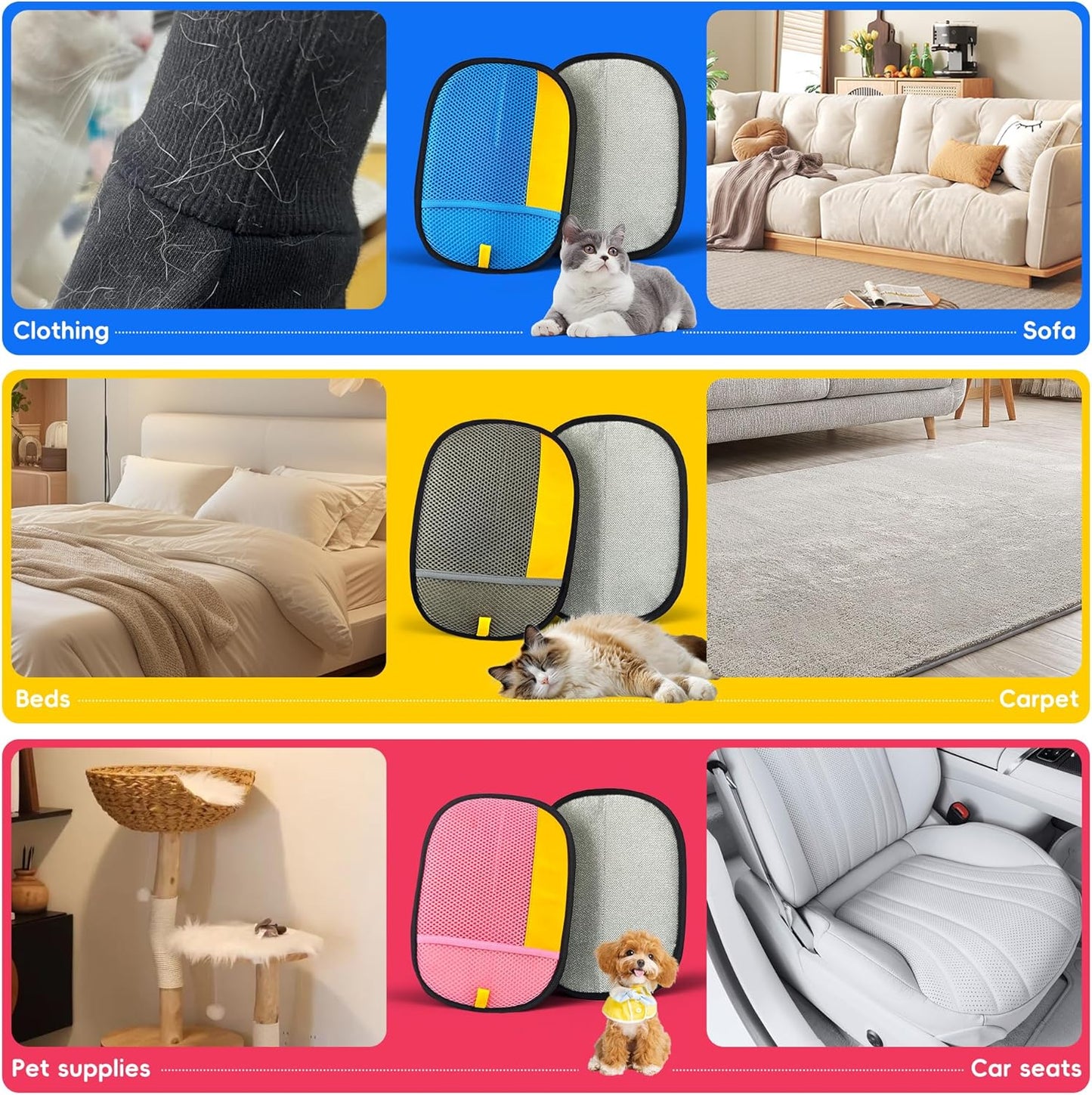 Pet Hair Removal Glove, Magic Brush Electrostatic Mitt, Pet Hair Remover Tool for Dog & Cat, Reusable Pet Hair Gloves Pet Grooming Needs, Fur Remover for Couch, Clothing, Carpet & Car Seat