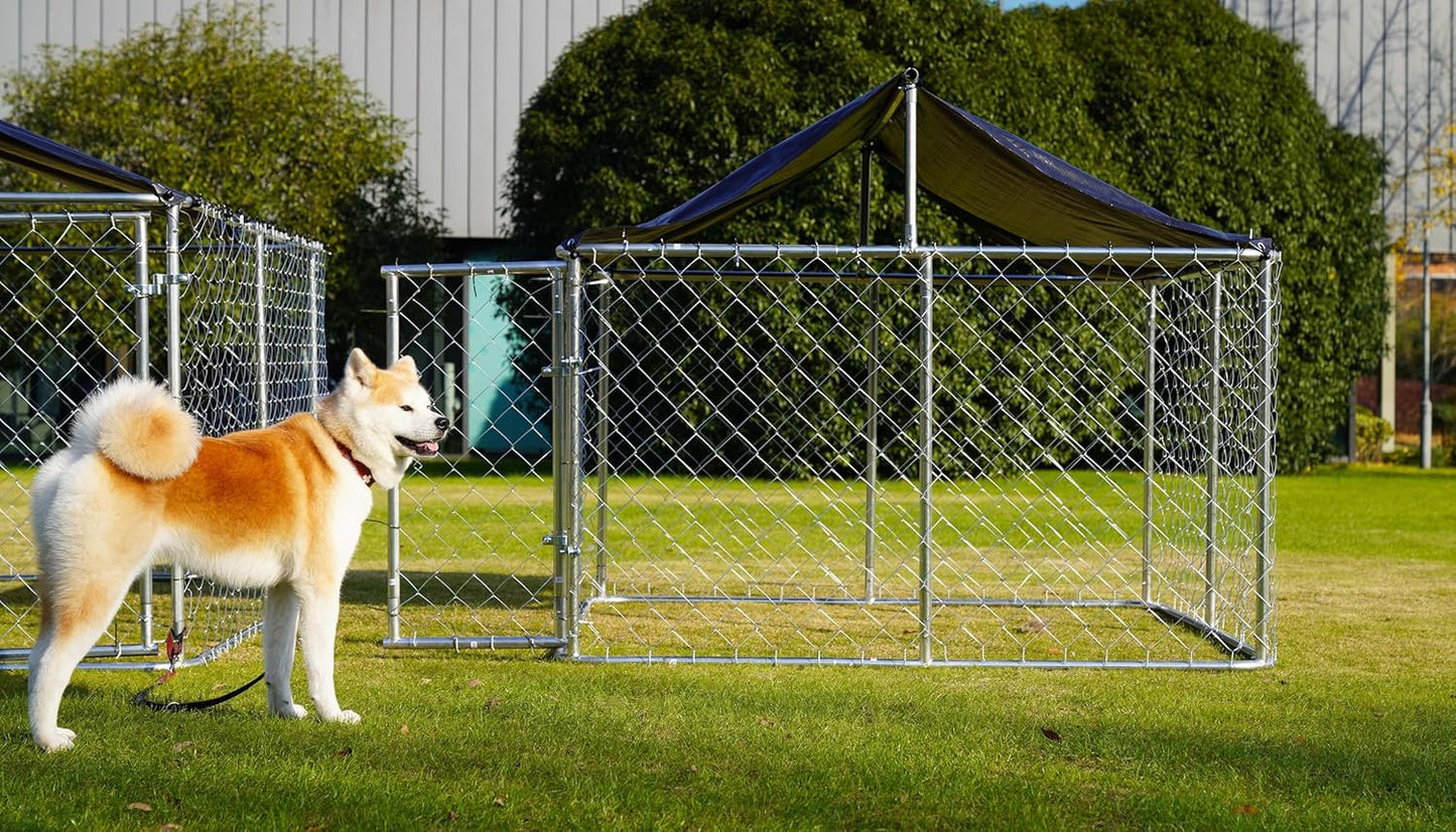 80"x 80" Outdoor Dog Enclosure Heavy Duty Dog Kennel House Mesh Dog Big Cage Pet Kennel Steel Fence with Secure Lock