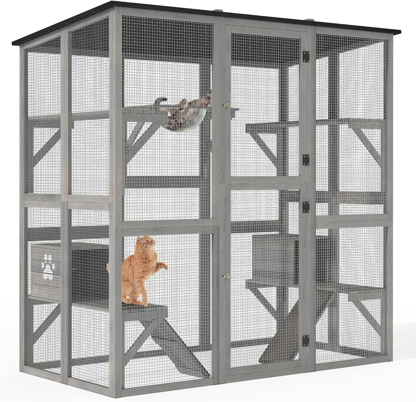 YITAHOME Catio Outdoor Cat Enclosure Large, Tall Wooden Cat House with Weatherproof Asphalt Roof, Cat Cage Playpen with Multiple Platforms & 2 Resting Boxes, 70.9" L x 38.2" W x 70.9" H