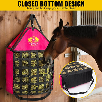 Tripple-D Horse Supplies top Loading Slow Feeder hay Bag, Equipment for Horses & Goats, Durable Strong Material and Nylon Feed net, Holds hay Bales securely, Reduces hay Waste, Nice feeders Storage
