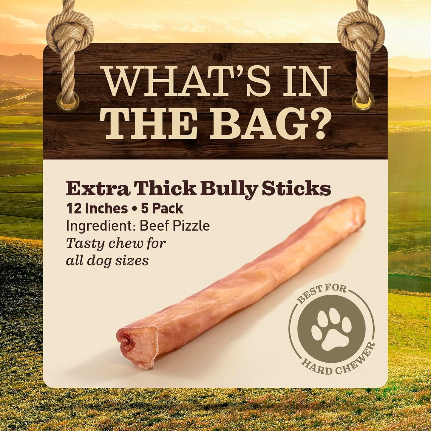 Pet Odor-Free Extra-Thick Jumbo Bully Sticks for Large Dogs (12", 5 Pack) – All-Natural, Long-Lasting Dog Chews Made from 100% Grass-Fed Beef, High-Protein & Grain-Free.