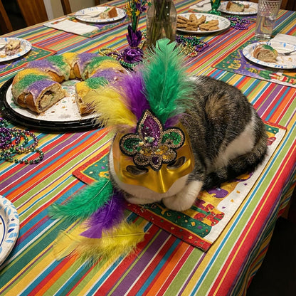 ABTOLS Mardi Gras Pet Mask, Carnival Masquerade Purple Yellow Green Feather Fleur De Lis Masks Cosplay Pet Party Accessories Funny Pet Photo Prop Easy to Wear