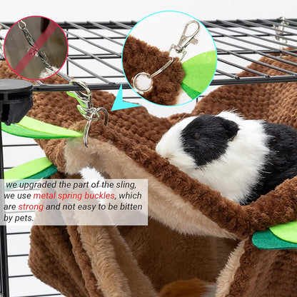 Small Animal Hammock - Hanging Hammock & Tunnel Hideout for Guinea Pig Hamster Parrot Rat Chinchilla - Warm Swing Plush Cage Bed Washable Pet Hammock