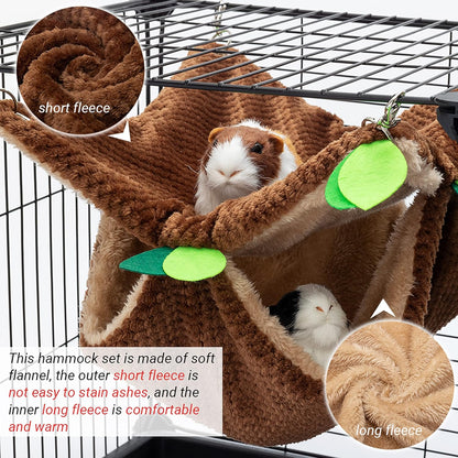 Small Animal Hammock - Hanging Hammock & Tunnel Hideout for Guinea Pig Hamster Parrot Rat Chinchilla - Warm Swing Plush Cage Bed Washable Pet Hammock
