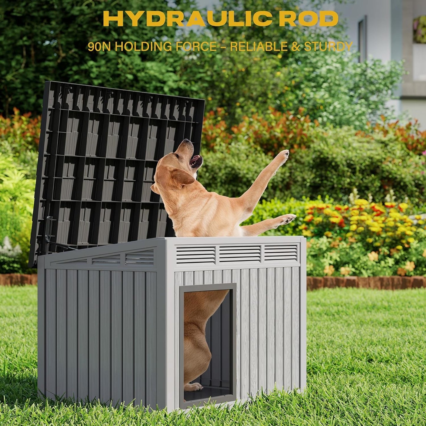 Fancyango Large Dog House for Indoor & Outdoor - Weatherproof & Removable Roof, Fits Small to Large Dogs (42.8" L x 33" W x 31.5" H) - Grey