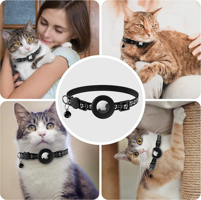 Vanjua 2 Pack Airtag Cat Collar Breakaway with Bell, Reflective Kitten Collar with Air Tag Cat Collar Holder Case for Girl Boy Cats, Pet Supplies Accessories (Black B+Blue B)