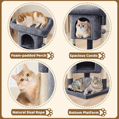 Yaheetech 23.5in Cat Tree Tower, Cat Condo with Sisal-Covered Scratching Posts, Cat House Activity Center Furniture for Kittens, Cats and Pets - Dark Gray