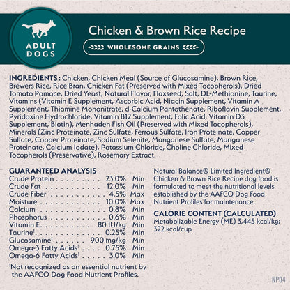 Natural Balance Limited Ingredient Adult Dry Dog Food with Healthy Grains, Chicken & Brown Rice Recipe, 12 Pound (Pack of 1)