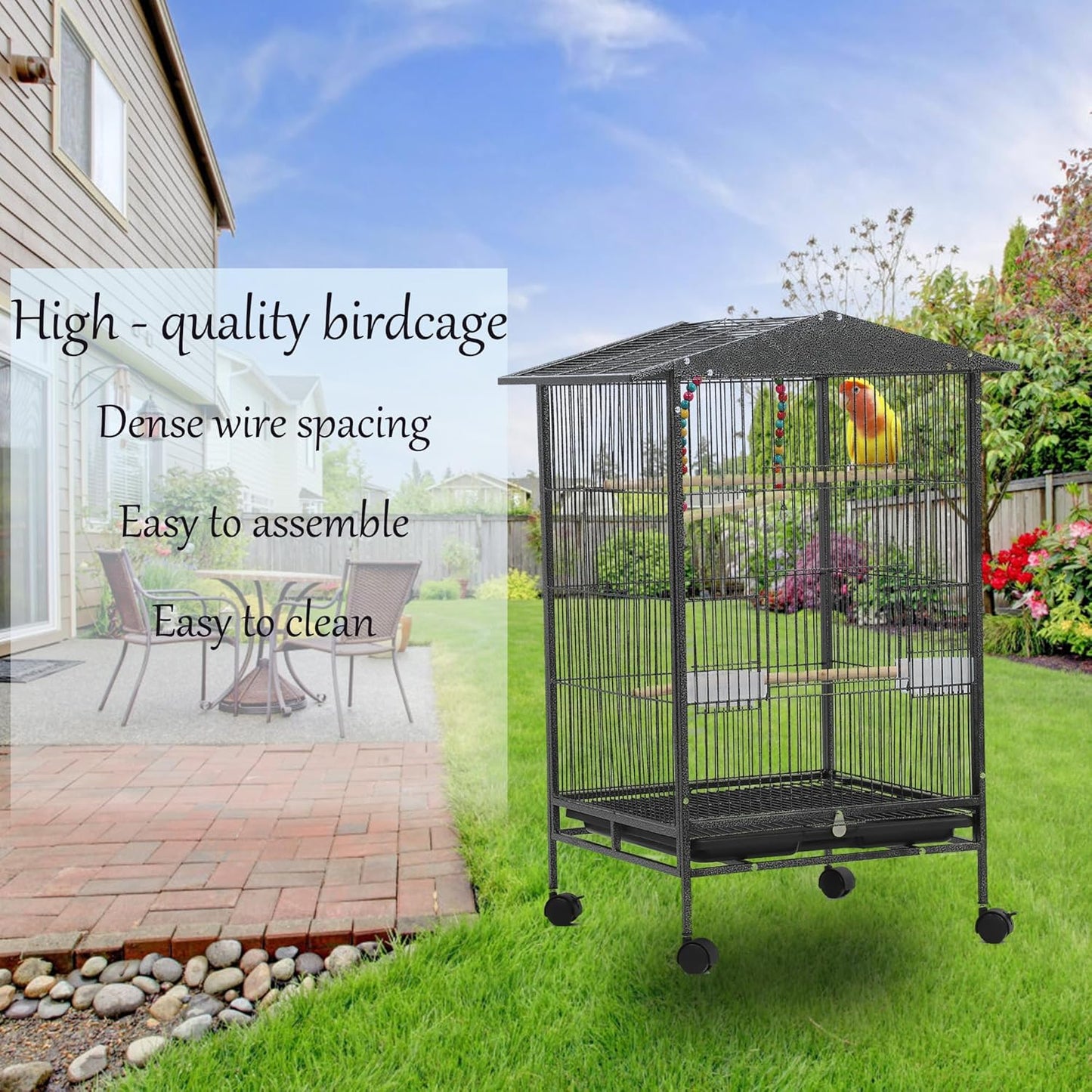 33‘’ Parakeet Cage, Bird Cage, Parrot Cage with Parrot Toys,Perch,Parakeet Cage Accessories,for Cockatiels,Finches,Lovebirds,Conure,Budgie, Canaries,Quaker,Pigeon Eclectus, Sun Parakeet