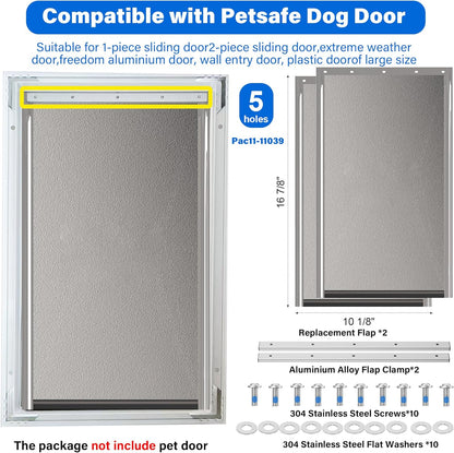 2 Pack Large Dog Door Replacement Flaps PAC11-11039 with 2 Metal Bracket, Compatible with PetSafe Freedom Dog and Cat Door, Magnetic Closure (Smoky Translucent)