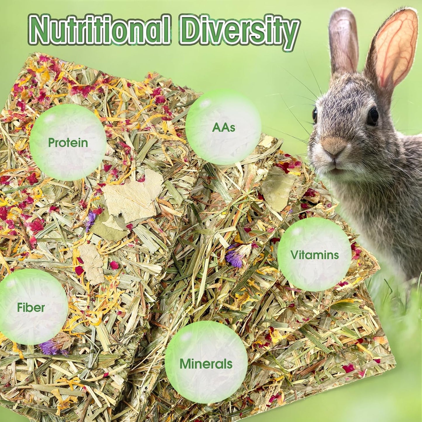 Abizoo Rabbit & Guinea Pig Treats 8 Pack Timothy Hay Bunny Chew Toys with Herbal Flowers Timothy Hay Forage Mix for Rabbits Guinea Pig Chinchillas Hamster Gerbils Rats Small Animals Teeth Care(Large)