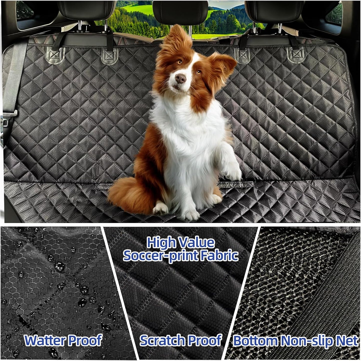 Dog Car Seat Cover for Back Seat Waterproof Bench Seat Cover Protector Nonslip Durable Soft Pet Dog Back Seat Cover for Car, Truck, & SUV (Black)