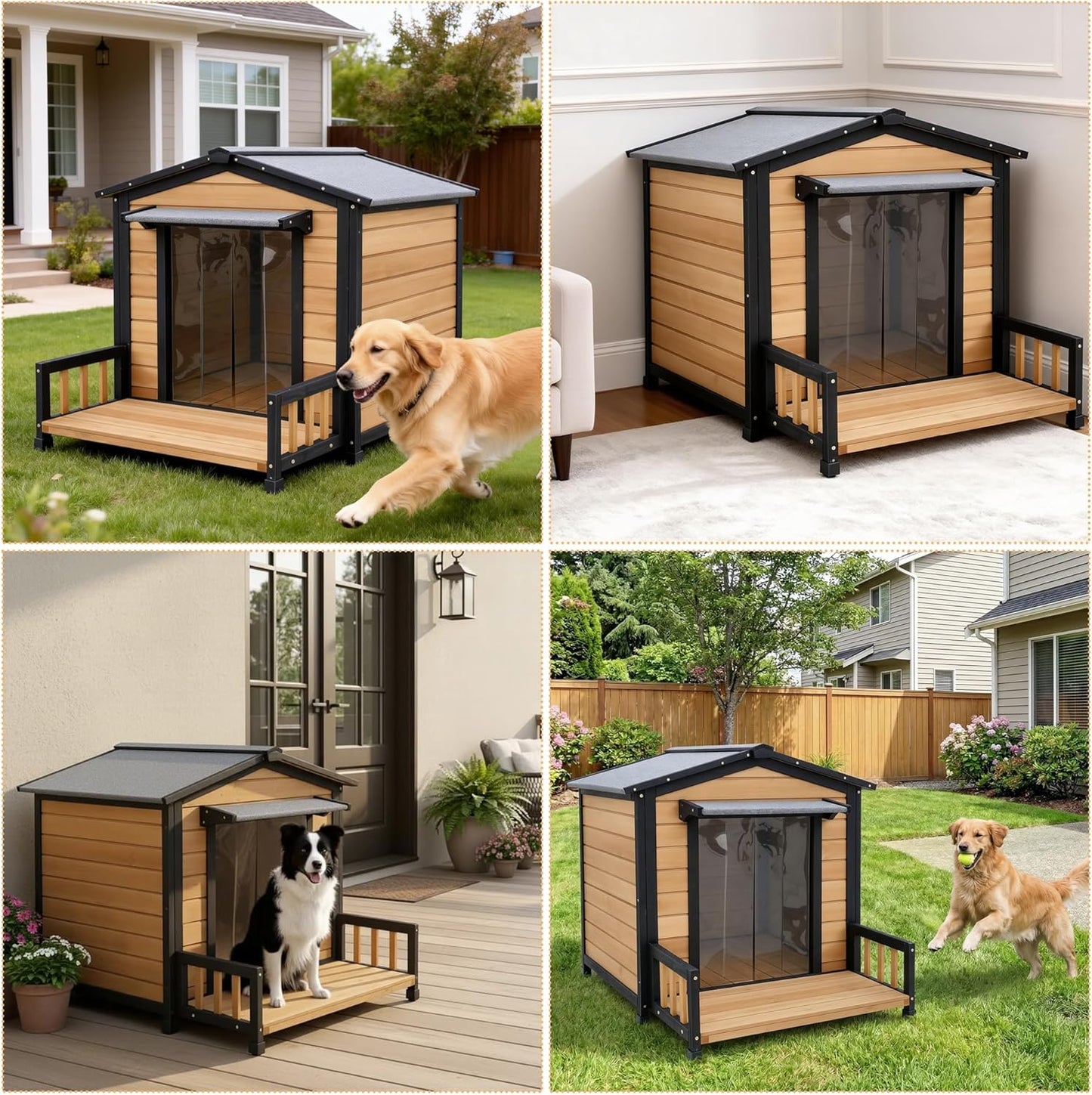 Large Indoor Outdoor Dog House,Wood Insulated Dog House,Weatherproof Outside Shelter with Elevated Floor,Easy to Assemble(43.2" L x32.7 W x 31.8" H)