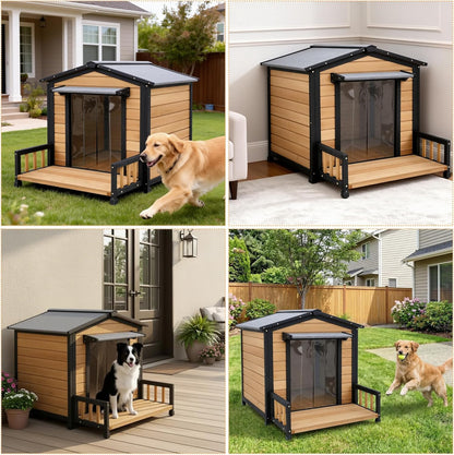Large Indoor Outdoor Dog House,Wood Insulated Dog House,Weatherproof Outside Shelter with Elevated Floor,Easy to Assemble(43.2" L x32.7 W x 31.8" H)