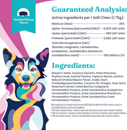 Solid Gold Dog Probiotics for Digestive Health - Probiotics for Dogs with Fiber & Digestive Enzymes for Bowel Support & Gut Health - Bacon Flavor Soft Chews to Support Digestion for All Ages - 120ct