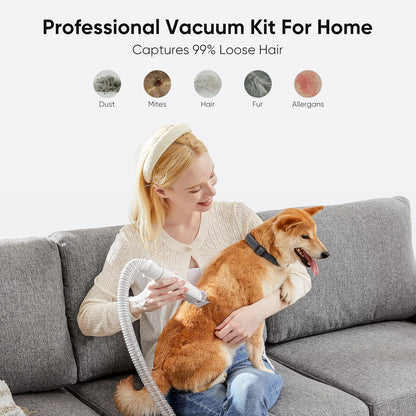 NEWBULIG 5-in-1 Pet Grooming Vacuum Kit, 2.5L Dust Cup, 3 Suction Modes and 5 Groomer Tools, Dog Clippers with Cordless Low Noise for Cats, Dogs Other Animals Hair Trimmer