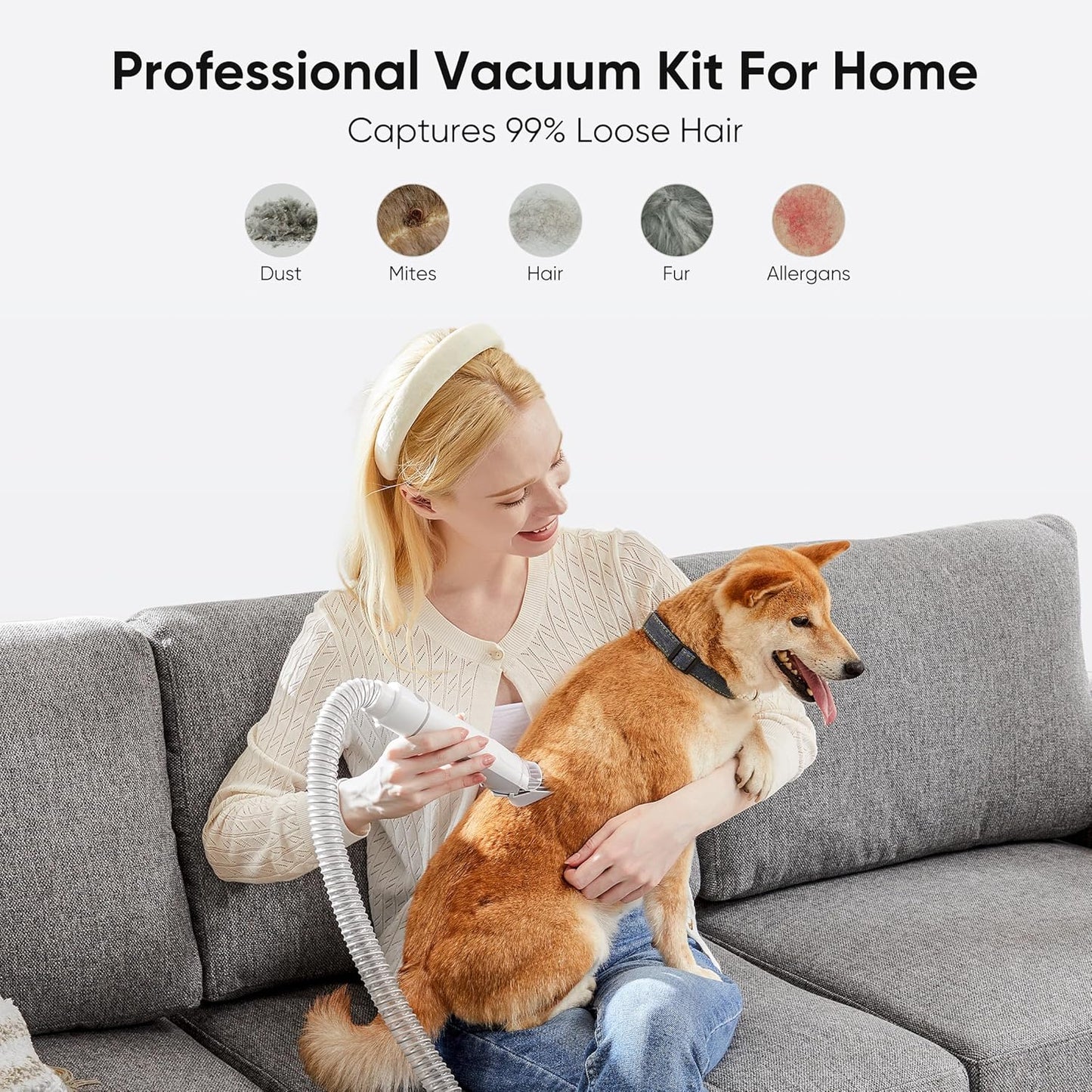 NEWBULIG 5-in-1 Pet Grooming Vacuum Kit, 2.5L Dust Cup, 3 Suction Modes and 5 Groomer Tools, Dog Clippers with Cordless Low Noise for Cats, Dogs Other Animals Hair Trimmer