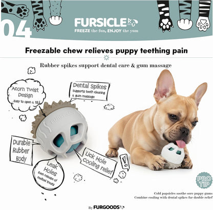 FurSicle Freezable Dog Treat Ball/ Frozen Feeder Enrichment Lick Toy | Interactive Treat Dispensing Puzzle/ Slow Feeder | Puppy Teething, Boredom/ Anxiety Relief | Gift for Small, Medium, Large Dogs