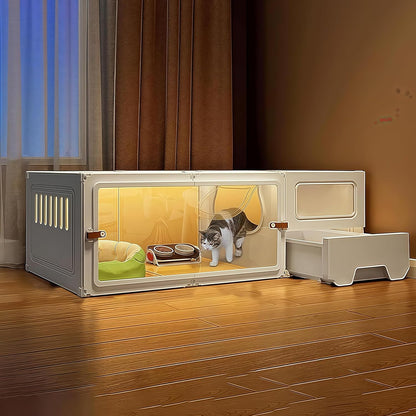 Large Cat Enclosure with Litter Box, Indoor Transparent Cat Villa, DIY Semi-Enclosed Crate (White, 41x18x14 inche)