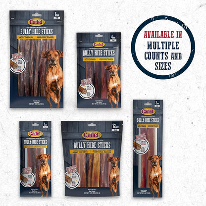 Cadet Bully Hide Sticks for Small Dogs, All-Natural Beef Pizzle, Limited-Ingredient Long-Lasting Dog Chews for Aggressive Chewers, 12 Count