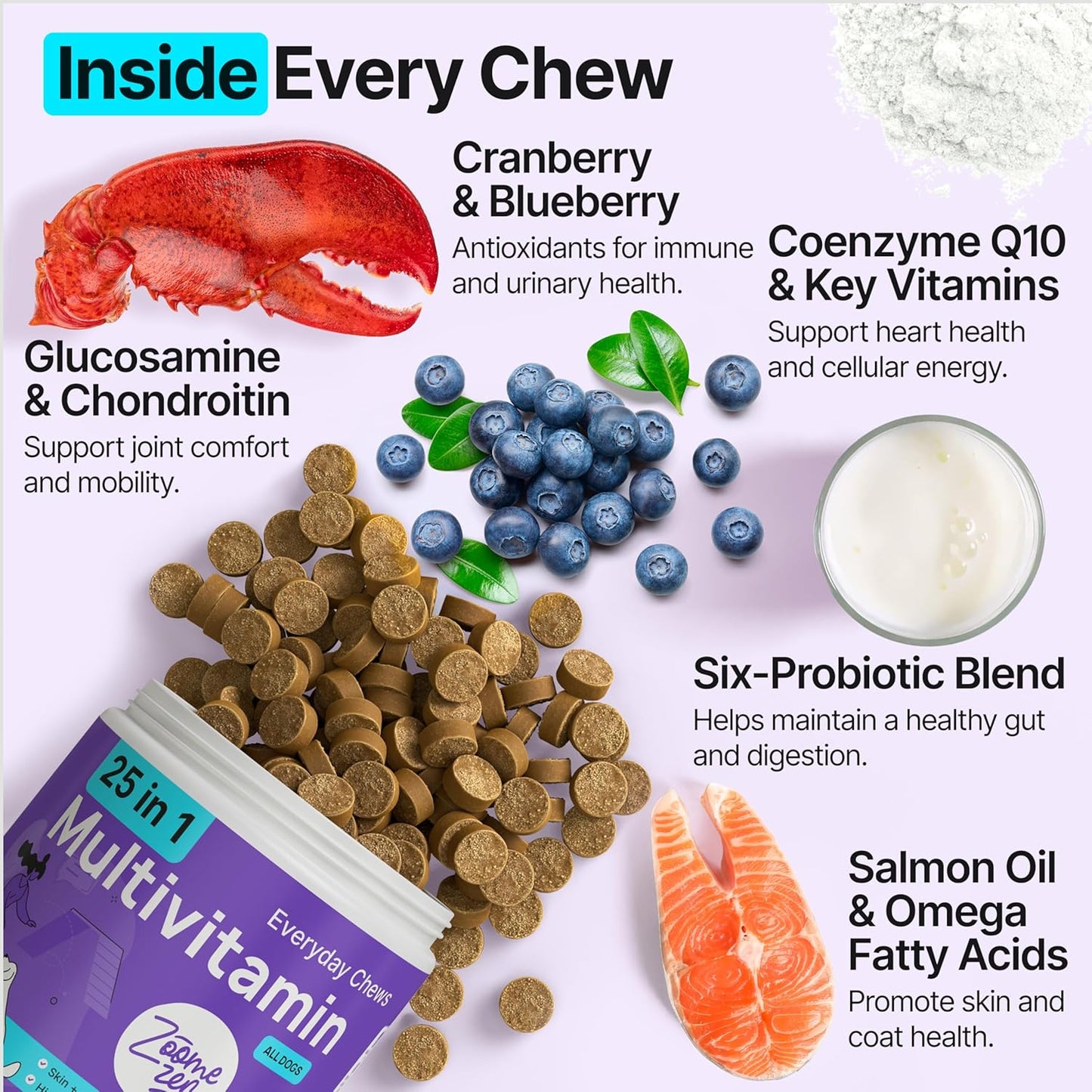 Dog Multivitamin Chewable with Glucosamine, Chondroitin & Probiotics – Dog Vitamins And Supplements – Skin, Hip & Joint, Immune - Puppy, Senior Dogs Supplements, 1 pack 170 Count, Made in USA