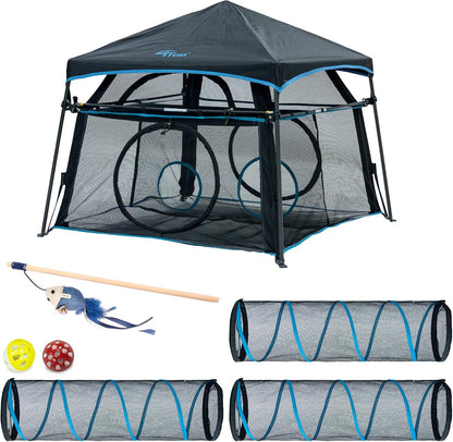 Large Catio Outdoor Cat Enclosure,2 Tier Cat Tent, Spacious, Sturdy Outdoor Catio,Portable and Foldable Playpen Play Tents for Cats Kitten and Small Animals,Two Doors Design(Patented)+3 Tunnels