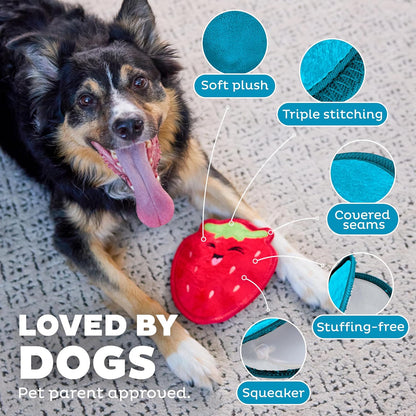 Outward Hound Tough Skinz Durable Squeaky Dog Toy with Two Tough Layers, Strawberry, Red, Medium