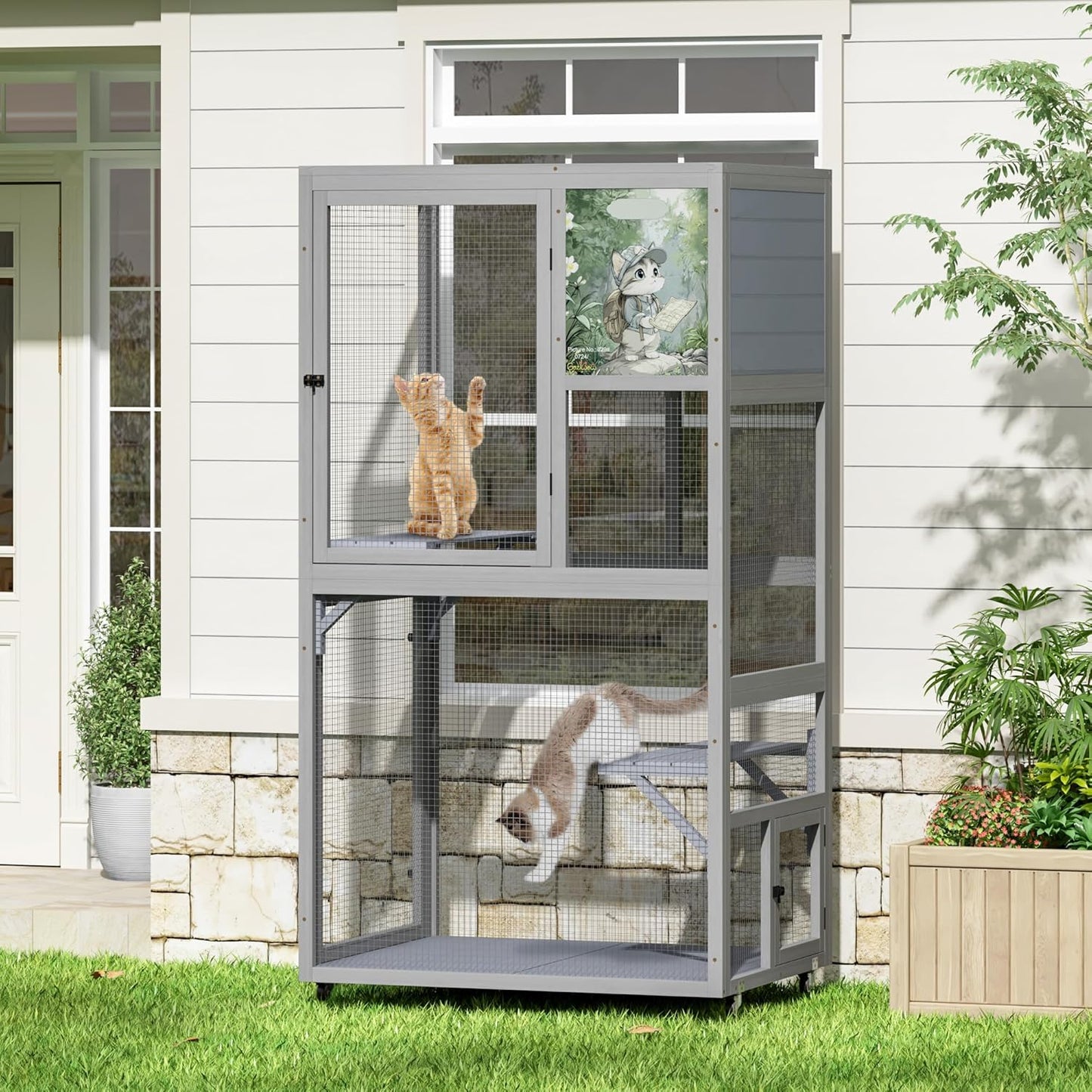 COZIWOW Outdoor Wooden Cat Catio – Weatherproof, Easy Assembly, for Backyard/Patio/Balcony, for Indoor & Outdoor Cats