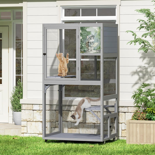 COZIWOW Outdoor Wooden Cat Catio – Weatherproof, Easy Assembly, for Backyard/Patio/Balcony, for Indoor & Outdoor Cats