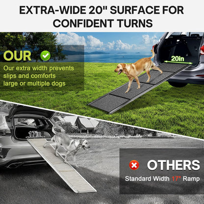 𝟕𝟏'' & 𝟐𝟎" Wide Dog Ramp for Large Dogs, Holds 250LBS & Gentle Slope for Joint Care - Dog Car Ramp with Upgrade Non-Slip Surface - Portable Folding Pet Ramps for Senior Pets Enter into SUV, Truck