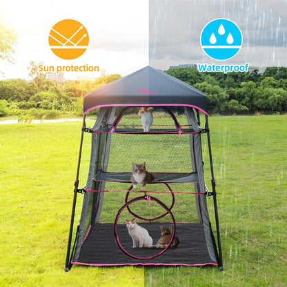 Extra Large Catio Cat Enclosure for Indoor and Outdoor with waterproof bottom,Itent 3 Tier Spacious Cat Tower Tent,Portable Cat Tent for Patio,Balcony, Deck & Camping Weatherproof & Sunproof(Patented)